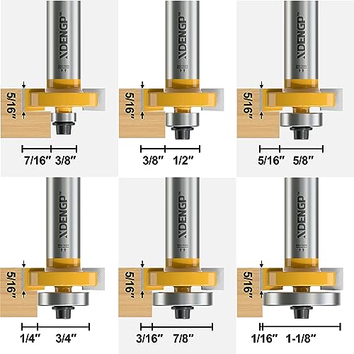 Image of Rabbet Router Bit Set 1 /2 Shank, Rabbeting Router Bits 1pcs with 6 Bearings for Interchangeable and Adjustable Multi Depths Cutter 1 /8 inch, 1 /4 inch, 5 /16 inch, 3 /8 inch, 7 /16 inch, 1 /2 inch