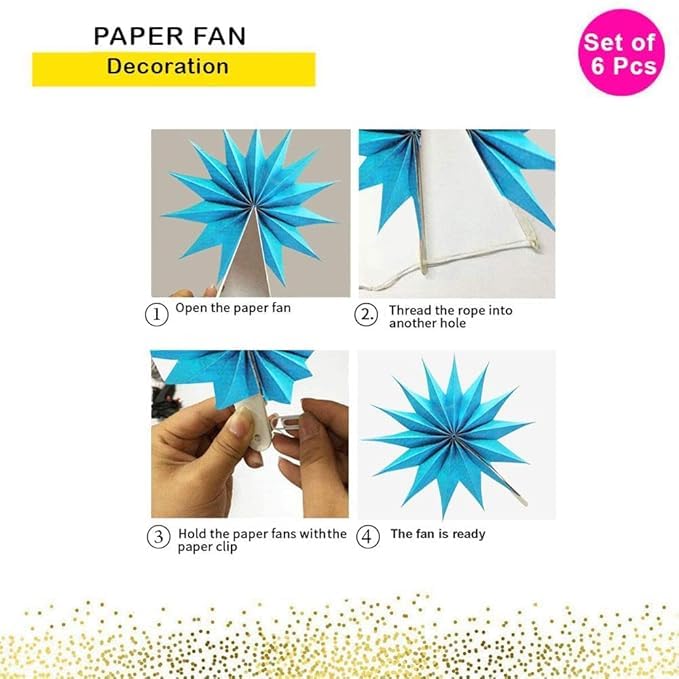 Image of Pop The Party Blue Star Paper Fans - Pack of 6 | Foldable Hanging Decorations for Birthday, Baby Shower, Graduation, Patriotic & Celebration Party Decor