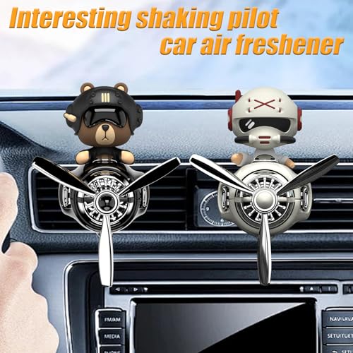 Image of 2Pcs Car Air Fresheners, Cute Bear Pilot Automotive Air Outlet Creative Car Perfume Diffuser, Automotive Accessories Air Vent Decoration with 8 Fragrant Tablets (Black 1+White 1)
