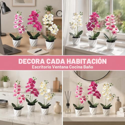 Orquídeas artificiales para bodas y eventos, 3 ramos de flores falsas en maceta para regalar 7