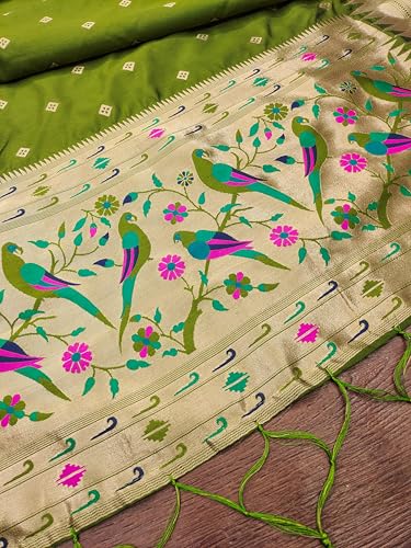 Image of DEVANGI Women's Woven Paithani Banarasi Silk Dupatta /Chunni For Women, Floral Print 1 Meter Wide and 2.3 Meter Length Printed Designer Dupatta /Chunni For Girls