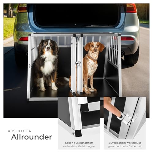 tectake® Hundebox trapezförmig Auto oder Hundebox für Zuhause, Aluminium Hundetransportbox (Double, 104 x 90,5 x 69 cm)