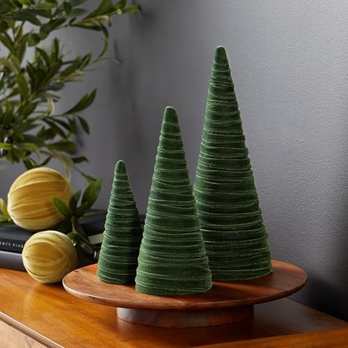 Image of Olive Velvet Trees Set of 3, Valentine Tabletop, Modern Mantel Decor, Elegant Green Holiday Entryway, Wedding Centerpiece, Office Bookshelf (Olive)