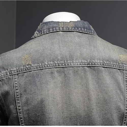 Sinzelimin Men Denim Jacket Hipster Punk Style Distressed Streetwear Motorcycle Jacket Button Lapel Casual Cargo Coat Outwear4