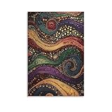 Aboriginal Dot abstrakte trendige bunte Wandkunst, Gemälde, Leinwanddrucke, Poster, Kunstwerk für Wohnzimmer, Schlafzimmer, Badezimmer, Büro, Heimdekoration, 30 x 45 cm