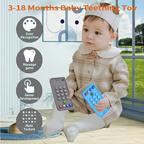Image of Mobile Phone Shape Teething Toys,Silicone Baby Teether Toys with Pacifier Clip for Babies 6-18 Months,Baby Chew Toys Sensory Toys for Babies 6-18 MonthsGirls Pack 1