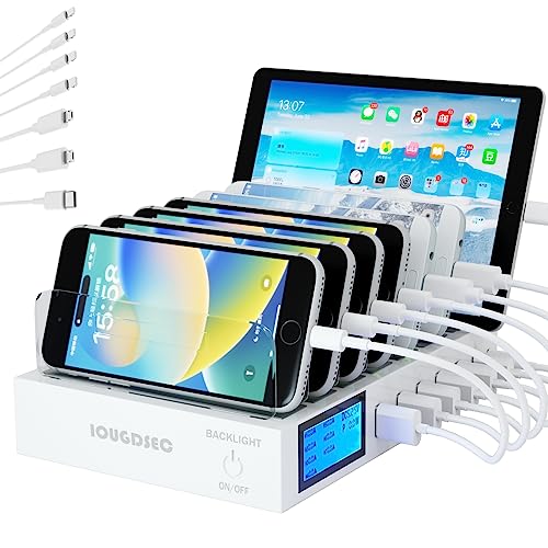 Station de charge rapide PD20W QC3.0 multi-ports USB, station de charge 7 en 1 pour plusieurs appareils avec écran LCD compatible avec iPhone, iPad, Samsung,...