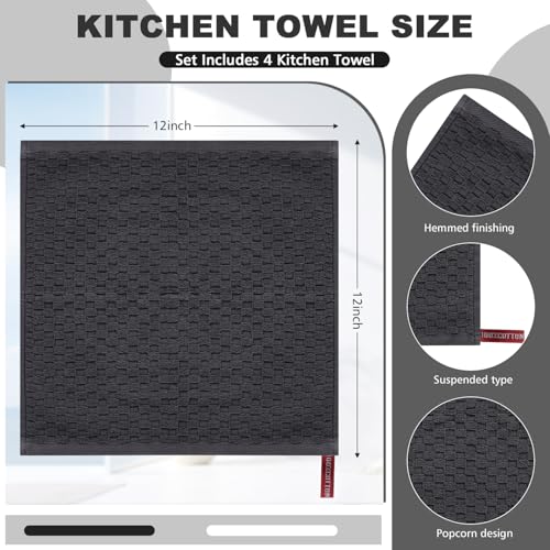 Image of 4 Pack 100% Cotton Wash Cloth, 12x12 Inch Highly Absorbent and Soft Feel Fingertip Towels, Machine Washable Washcloths for Bathroom, Gym, Hotel, Spa and Kitchen, White /Grey