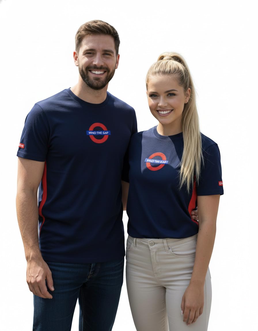 GWCC Licensed Unisex London Underground Mind The Gap T-Shirt – Navy | Chain Stitch Embroidered Roundel | 100% Combed Cotton | XS–2XL (XS)
