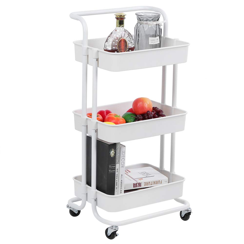 para Carrito de Almacenamiento, Carrito utilitario con Ruedas Delgado de 3 Niveles con estantes Huecos, para Cocina, despensa, baño, con Ruedas y asa para un fácil (Blanca)