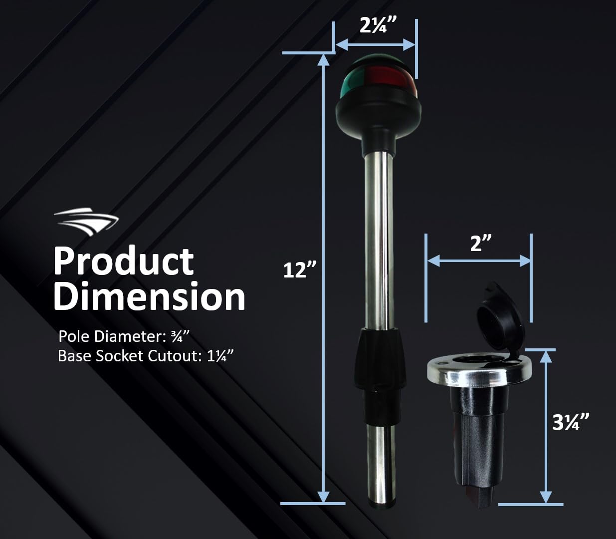 For Boat Pactrade Marine Black Rubber Cap 2-Prong Pole Base Silver Top Socket Plug In Stern Light - Foto 9