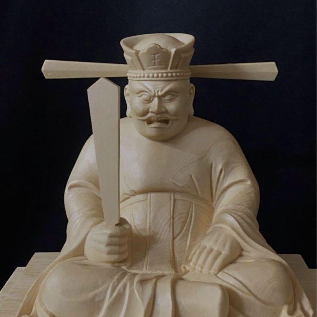 井波彫刻　総檜材　仏教工芸品　木彫仏像　仏師手仕上げ品 地獄の主　閻魔大王座像 Amazon.co.jp: 井波彫刻 総檜材 仏教工芸品 木彫仏像 仏師手