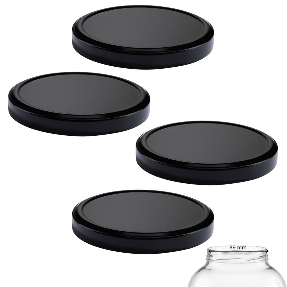 mikken 4 Lids TO 100/10.3 cm for Large Preserving Jars Twist-Off Replacement Lid Screw Lid Black