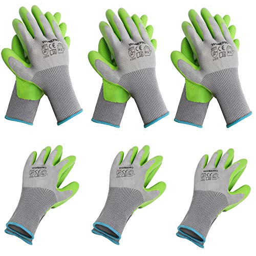 WORKPRO 6 Pairs Garden Gloves, Work Glove with Eco Latex Palm Coated, Gardening Glove, Working Gloves for Weeding, Digging, Raking, and Pruning (Large