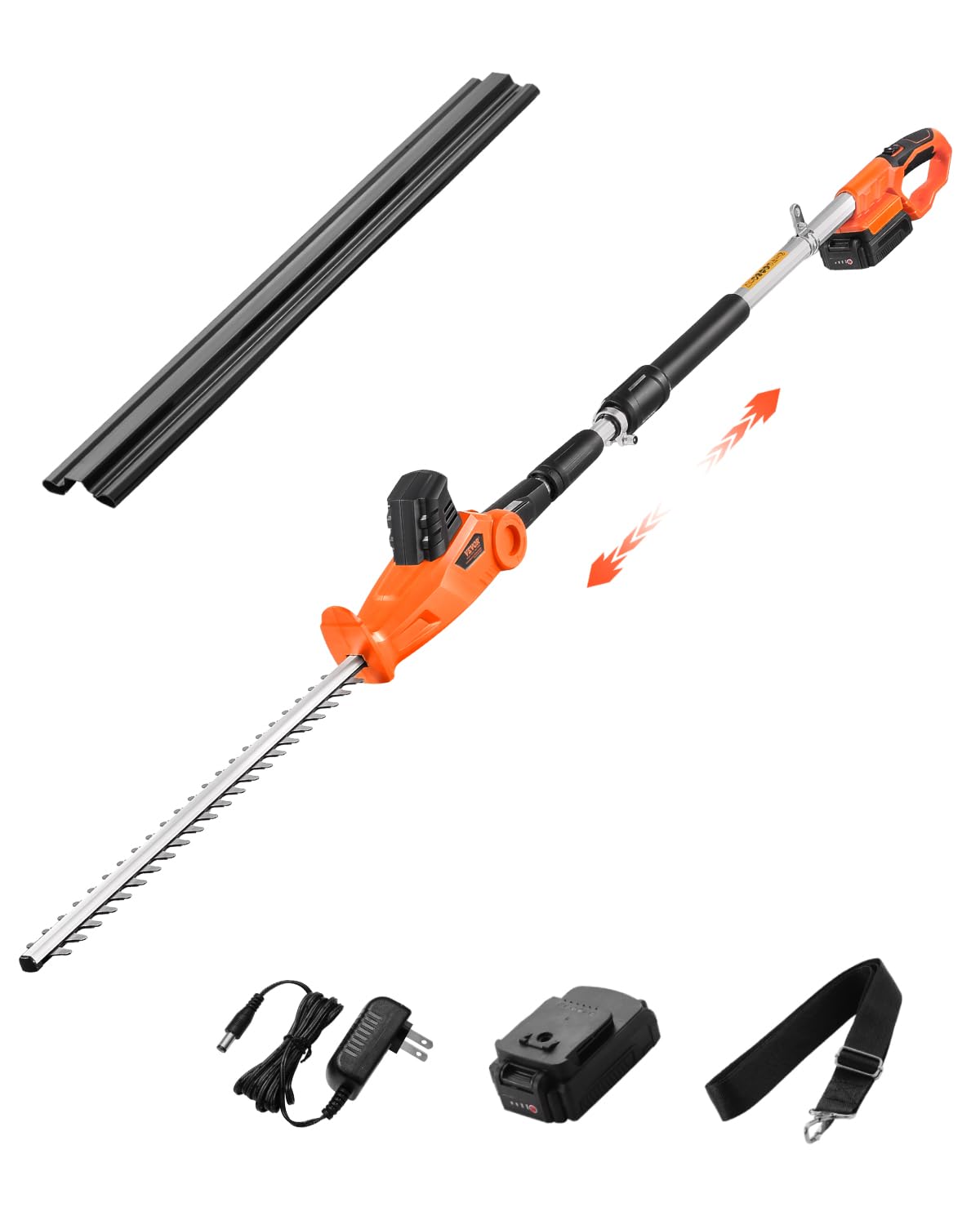 VEVOR - Taille-​haie électrique, 1200 tr/​min, 1 à 7,​8 pieds extensible, taille-​haie à poteau pour branche haute, batterie 20 V, taille-​haie sans fil avec lame de 50 cm, 5 angles réglables pour patio et