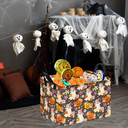Image of Halloween Pumpkin Ghost Storage Basket, Foldable Toy Organizer Bin