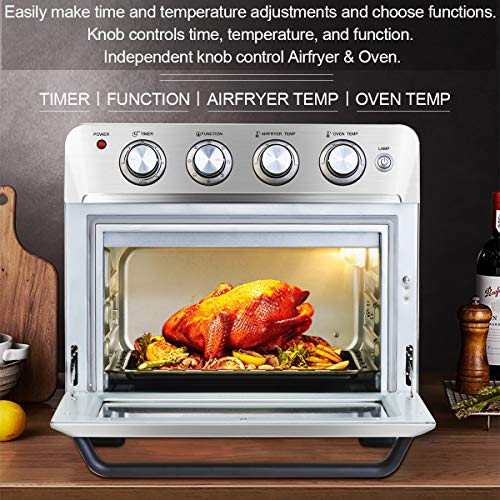 Cainfy Convection Rotisserie Toaster Oven Air Fryer 25.5 Quart Toaster Oven with Timer, Countertop Roaster Oven Temperature Control, Stainless Steel, 6 Accessories