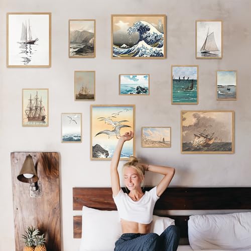 Image of Fardes Coastal Wall Art for Aesthetic Bedroom, Nautical Wall Decor for Vintage Room, Ocean Beach Prints