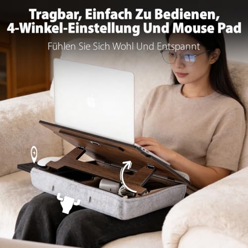 Vigo Wood Laptopkissen - Laptray mit Kissen, Laptop Tisch für Sofa, Lap Desk , Verstellbarer Ständer für Bett, , Tray (Walnuss) – Ansicht 2
