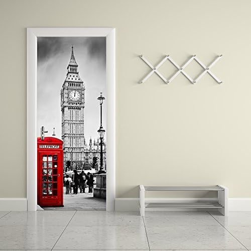 Fake 3D Door Stickers London Style Big Ben Telephone Booth Street Mural Home Decoration City Scenery Vinyl Wallpaper