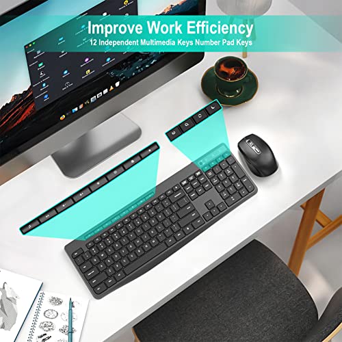 Image of Wireless Keyboard and Mouse Combo,EarlyLit 2.4G Full-Sized Ergonomic Keyboard Mouse,3 DPI Adjustable Cordless USB Mouse and Keyboard,12 Shortcut Keys and Quiet Click