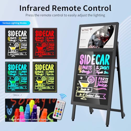 Image of Digital Signage Kiosk and LED Message Writing Board 2 in 1, 21.5 inch LCD 1080p Digital Menu Board Android OS, 8-Hour Battery Portable Standing Advertising Display for Restaurant /Cafe /Retail /Bar