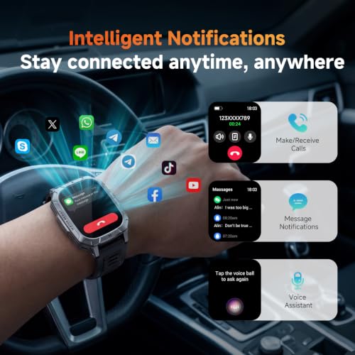 Image of Smart Watches for Men, 1400mAh Military Smart Watch with LED Flashlight, 2.01 inch Fitness Tracker, Bluetooth Call, 100+ Sports, Heart Rate SpO2 Sleep, IP68, Smart Watch for Android Phones & iPhone