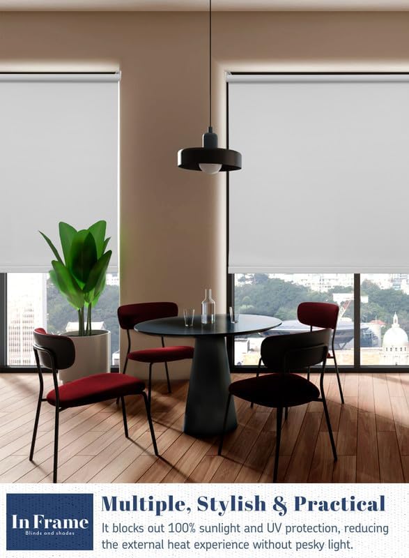 IN FRAME Roller Shades Blackout Blinds for Windows, UV Protection Window Shades Door Blinds, Thermal Insulated Privacy Fabric, No Tools Easy Install for Home, Office and Bedroom, 35" W x 72" H, White