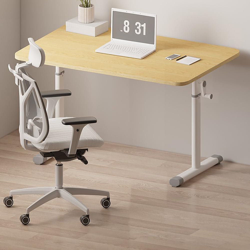 CGCSYZ Adjustable Height Desk with Crank, Manual Computer Desk for Home Office, 100cm Workstation, White Ergonomic Design, Ideal for Gaming and Study (Beige 80cm)