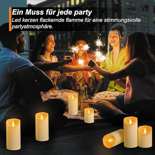 Auralome Led Kerzen mit Timerfunktion - Elektrische Stumpenkerzen Groß D7.5 cm Flackernde Fernbedienung Flammenlose LED Candles Draußen Batterie Candles Outdoor Künstliche Flamme Kerze 2 Stück