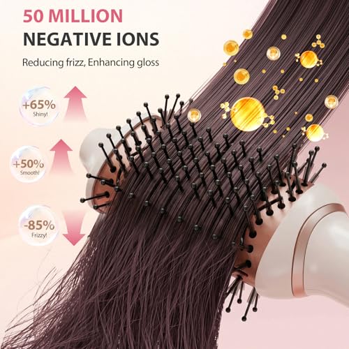 Image of Hair Dryer Brush, Quico 4-in-1 One-Step Ionic Oval&Flat Brush Hot Air Brush | Pro Blow Dryer Brush Set with Detachable Blowout Brush for Salon Blowout, Curl, Volumize and Straighten, Anti-frizz, Pink