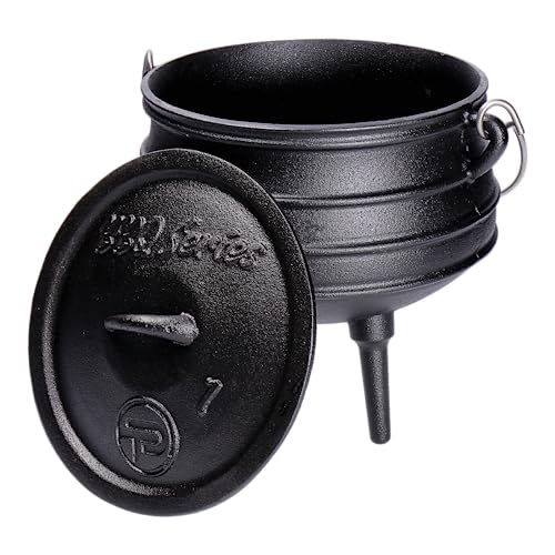 TP BBQ Potjie - Olla de hierro fundido con tapa y trípode - Para cocinar como accesorio de camping y cocina al aire libre - Aproximadamente 3 l