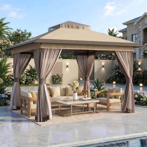 Covered Outdoor Pop Up Gazebo 11'x11' Canopy Tent, Outdoor Gazebo