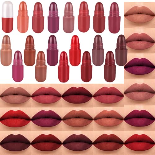 Image of evpct 18Pcs Mini Pills Lipstick Capsule Set for Women Waterproof Long Lasting Deep Red Matte Small Magic Permanent 24 Hour Lipstick Bulk Samples Sampler labiales mate 24 horas originales 02