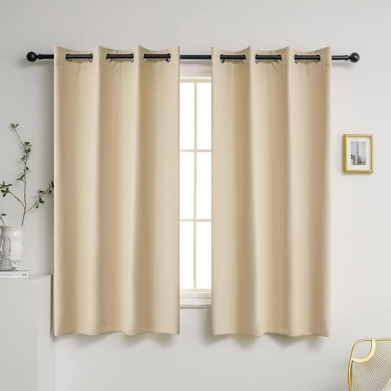 Edenwald Blackout Curtains/Parda Set for Window Treatments Solid Energy Saving Noise Reduce Thermal Insulated Drapes for Home Decoration 4ft x 3ft Inch Beige 2 Panels
