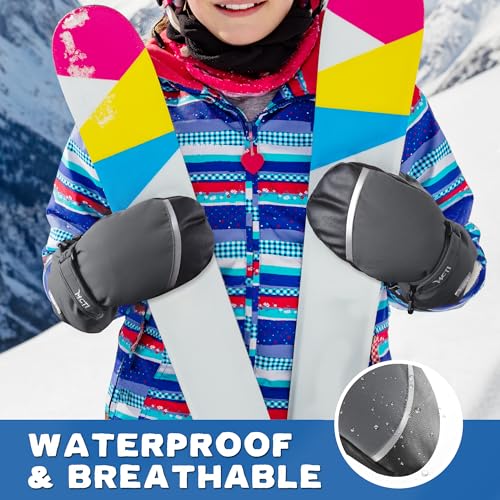 Image of MCTi Kids Mittens Waterproof Winter Ski Warm Sherpa Lined Long Cuff with String