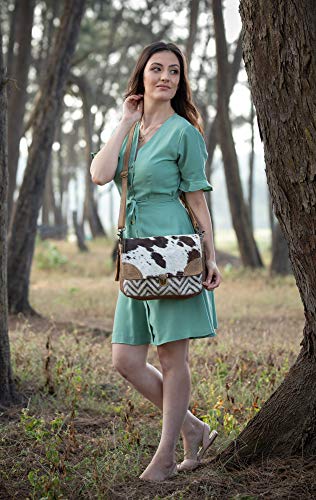 Myra Bag Pearl Fusion Upcycled Canvas & Cowhide Messenger Bag S-13802
