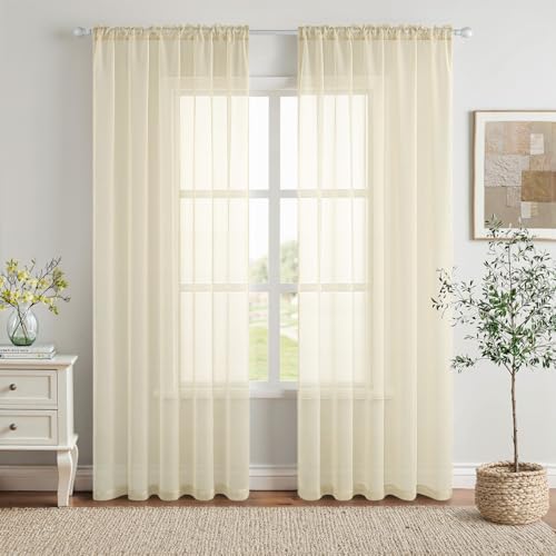 MIULEE 2 Panels Solid Color Light Cream Sheer Window Curtains
