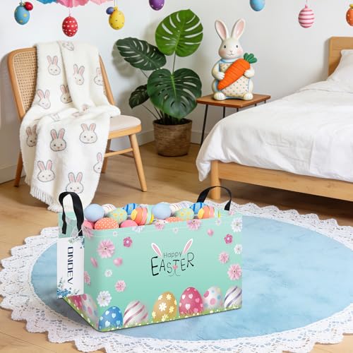 Image of Rectangular Easter Eggs Storage Basket,toy Organization Bin,Versatile Clothes Container,Gift Hamper for Girls and Boys(Easter)