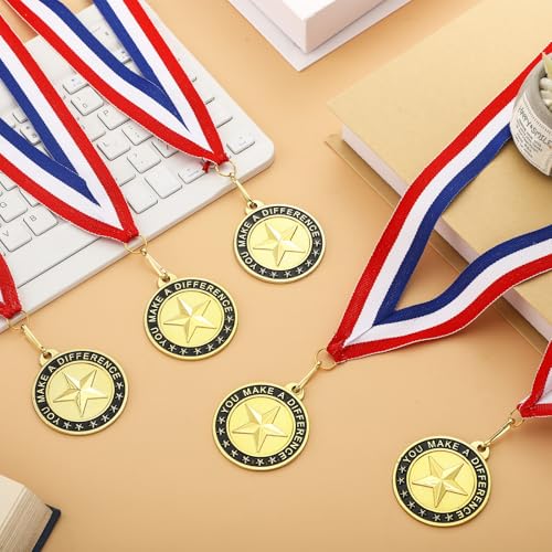 Loetere 50 Pcs Employee of The Month Medal with Neck Ribbon Employee Enamel Star Recognition Gold You Make a Difference Gifts Appreciation Award Medals for Colleague Coworker Team Retirement Reward - Thumbnail 3