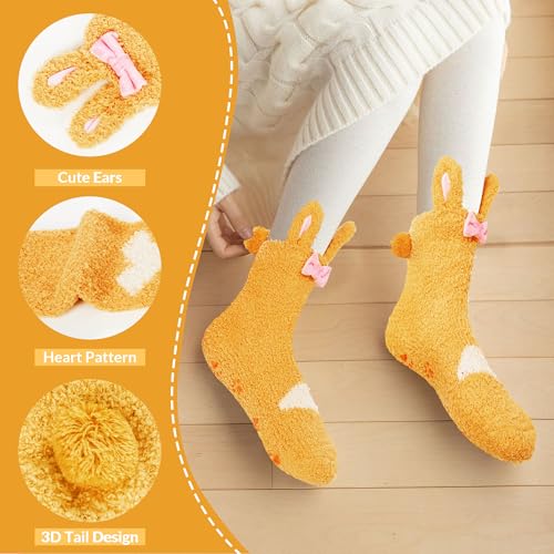 Image of Violet Mist Women Funny Fuzzy Bunny Socks Cute Rabbit Fluffy Non-slip Grip Socks Warm Slipper Sock Easter Gifts Girls