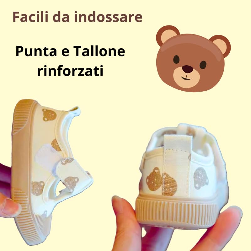 Scarpe da Bambino con Stampa Orsetti, Sneakers Slip-on in Tela, Suola in Gomma Antiscivolo