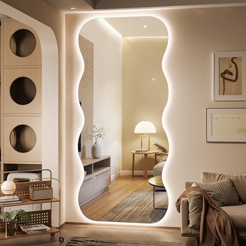 Hasipu Wavy Full Length Mirror with Lights - 94"×39" LED