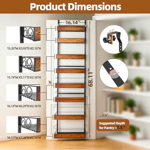 GUUKAR Over the Door Pantry Organizer, 8-Tier Metal Hanging Spice Rack with Adjustable Basket for Kitchen Storage - image 3