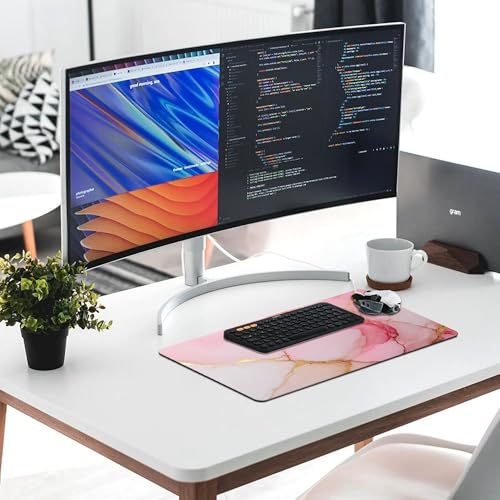 Image of Pink Gold Marble Extended Gaming Mouse Pad, with Stitched Edges Large Mouse Pad Desk Protector, Rubber Base Mousepad Keyboard Mouses Mat for Work Game Office Home- 32 inch X 16 inch Inch