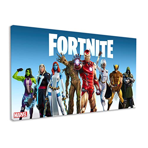 M2M Prints Décoration d'intérieur pour salle de jeux Fornite Marvel Edition pour Xbox Playstaions Nintendo Personnages de jeux vidéo sur toile (76,2 x 50,8 cm)