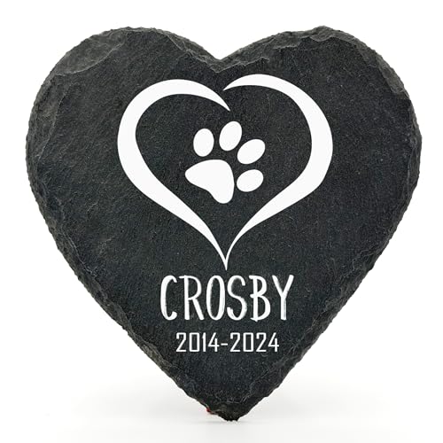 TULLUN Individueller Personalisiert Herzform Tiergrabstein Schiefer Natürlich Gedenkstein für Hund, Katze und andere Haustiere Tiere - Größe | 10 x 10 cm | - Herz