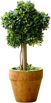 YZZY 7" Artificial Boxwood Topiary Small Fake Plant with Pot