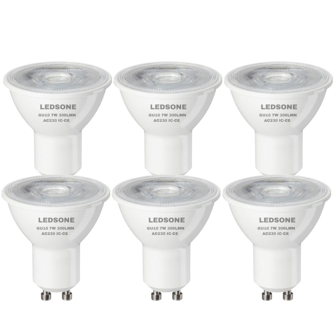 LEDSone Pack of 6, GU10 LED Bulbs Cool White 6400K Light Bulb 7W (70W Spotlight Bulb Equivalent) 700Lumens, Energy Saving GU10 Non-Dimmable LED Bulbs [Energy Class F]