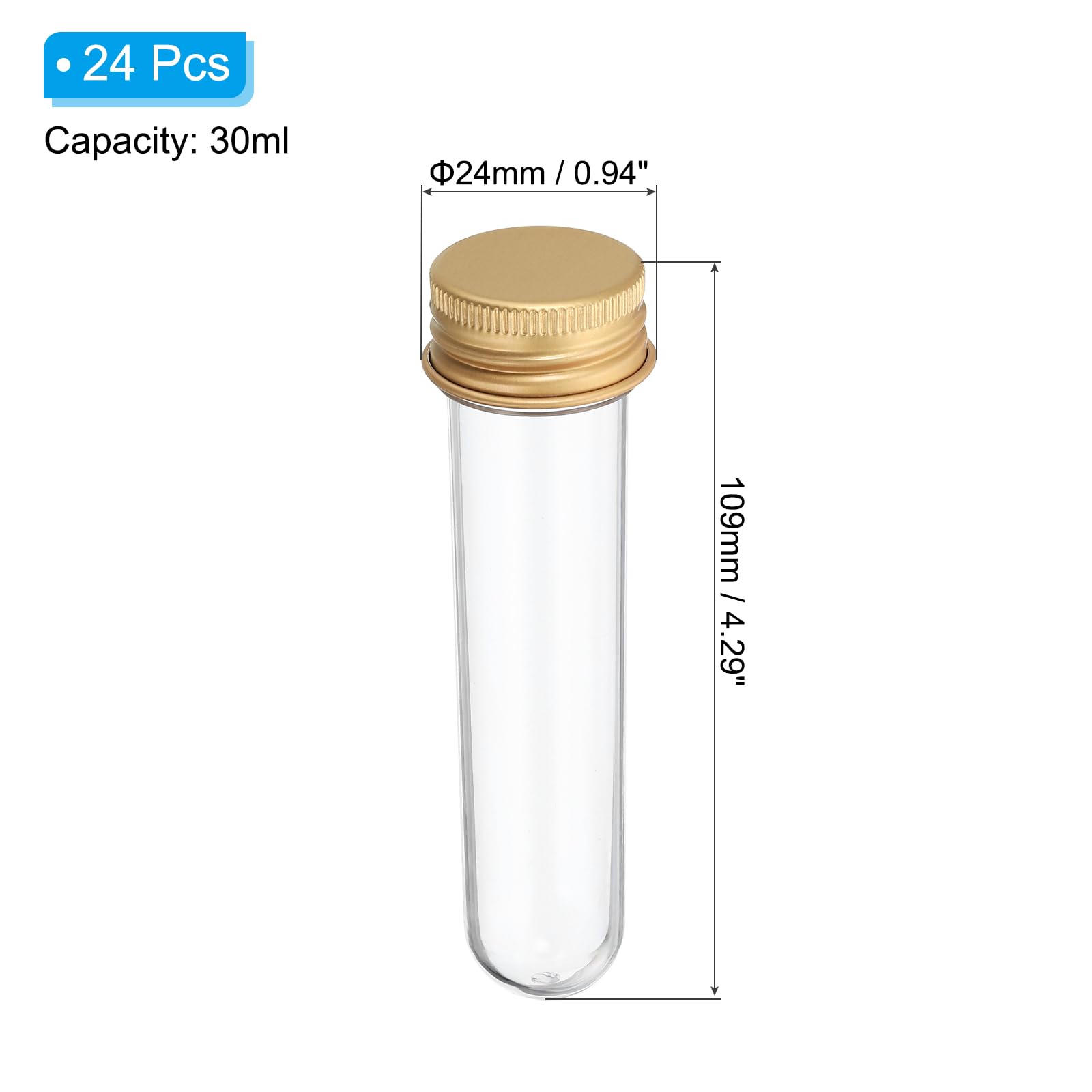 PATIKIL 24Pz Tubi di Plastica da 30 Ml Tappi Vite 109x24 mm Tonalità Oro